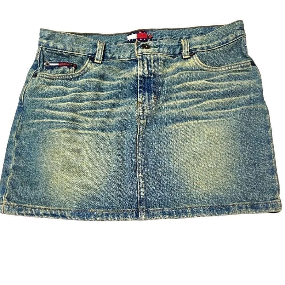 Vintage Y2K Tommy Hilfiger Solar Wash Denim Mini Skirt Juniors Size 9 / Womens S